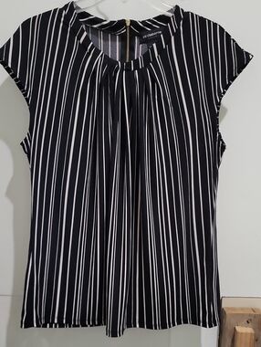 Liz Claiborne Black Top with White Vertical Stripes